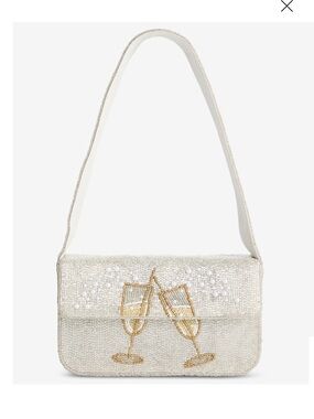 BNWT  Ivory Beaded Shoulder Bag with Gold Champagne Motif